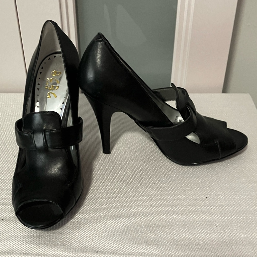 BCBG Paris Black Peep Toe Heels